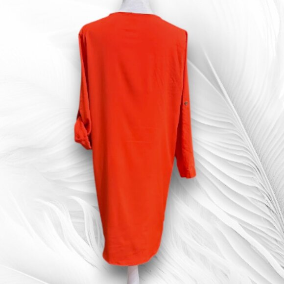 Red V-Neck Roll-Tab Sleeve Shirt Dress Live 4 Truth - Picture 3 of 8